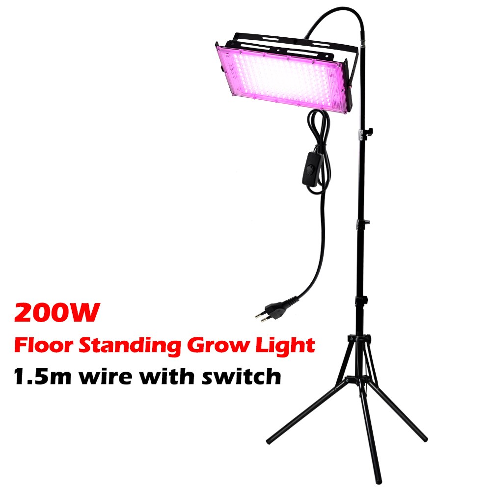 LED Grow Lights for Indoor Plants AC 220V Phyto Lamp with Stand 50W 100W 200W Full Spectrum Plant Flood Light for Veg Greenhouse: 200W with Stand