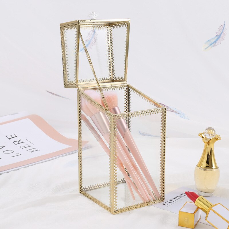 Caja de cristal para brochas de maquillaje, organizador de escritorio para joyería, Cubo de lápiz, caja de almacenamiento de cosméticos, barril de perlas, ZM827: 03 Rectangle