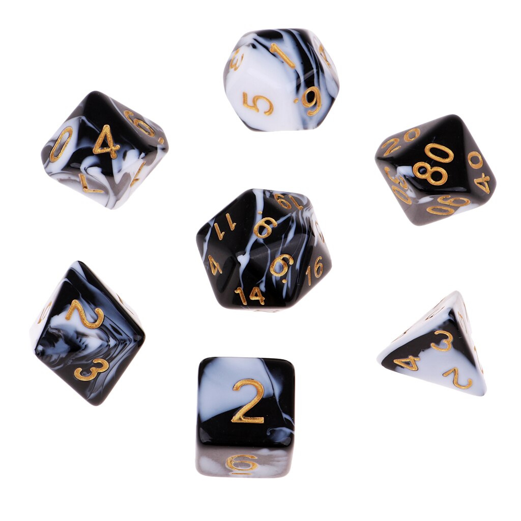 7PCS Polyhedral Dice 16mm for Party Games - Black White