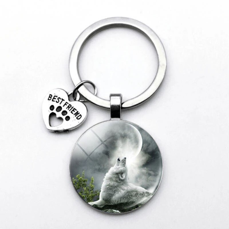 Porte-clés loup dans la nuit, porte-clés tête de loup, bijoux pour hommes,: Marron
