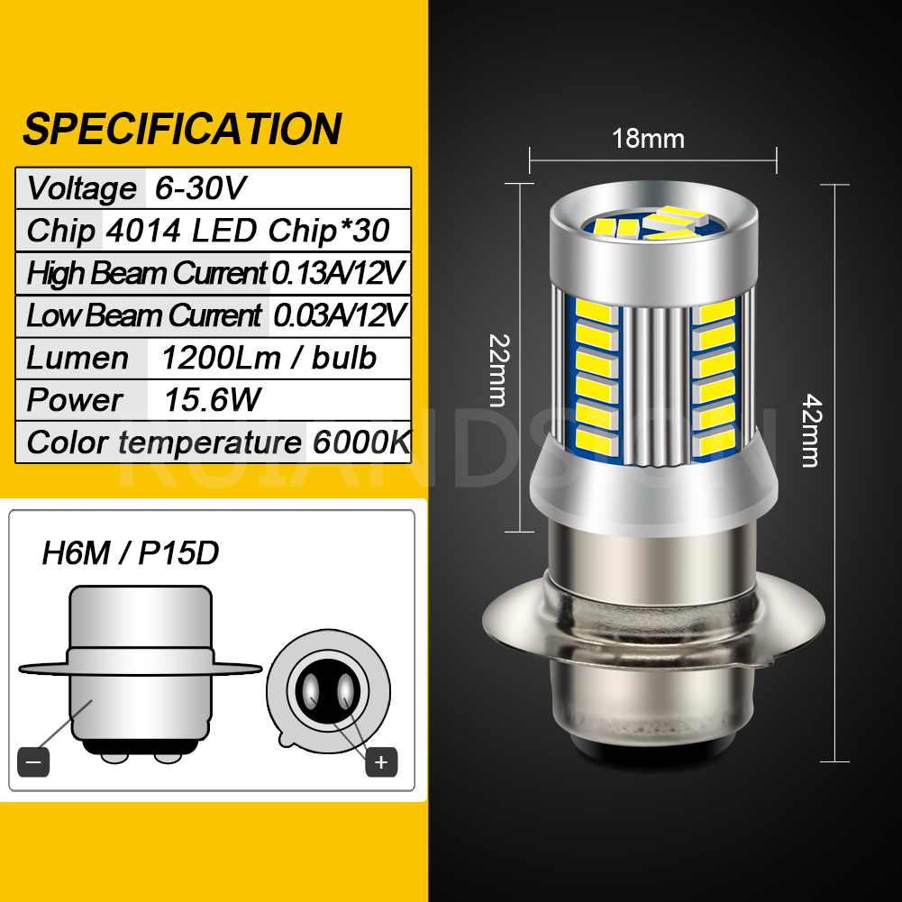 Faro LED para motocicleta BA21D BA20D P15D H6M BAX15D, bombillas blancas de haz alto y bajo, luz antiniebla de 12V y 24V para Moto, Scooter y triciclo: Multicolor