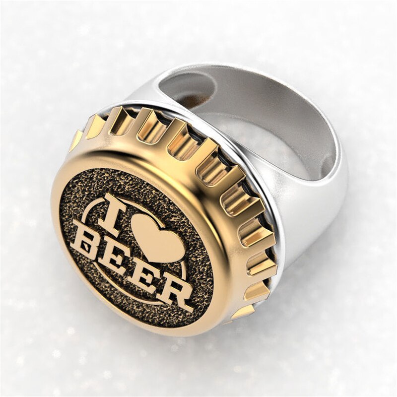 Anillo Punk &quot;I LOVE BEER&quot; para hombre, estilo Hip Hop, cubierta de cerveza, joyería, anillos para el Día del Padre, de aniversario para niño