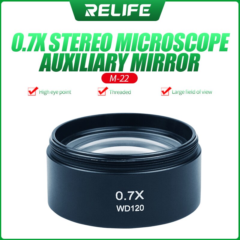 RELIFE 0.5X 0.7X Trinocular microscopio estéreo auxiliar lente objetivo de la lente de cristal para piezas para microscopios accesorio lente Barlow