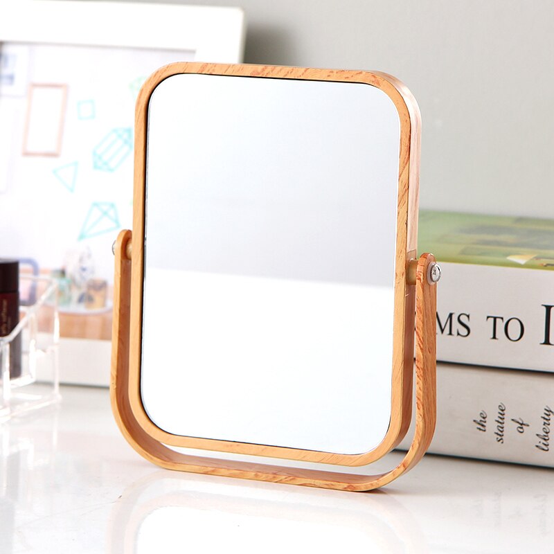 ORZ Table Makeup Round Mirror Two-sided Mirror Wood Grain Rose Gold Bathroom Cosmetic Magnifying Mirror