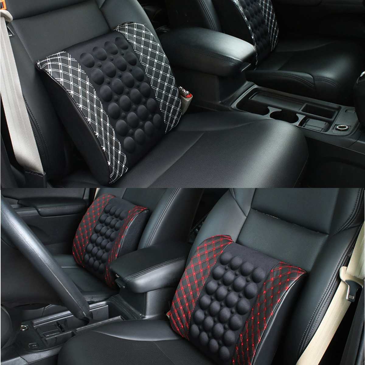 12V Auto Kussen Rugsteun Lumbale Elektrische Massage Pu Lederen Vrachtwagens Pijn Herbeleven Bescherming Wasit Zitkussen Ontspannen Accesoires