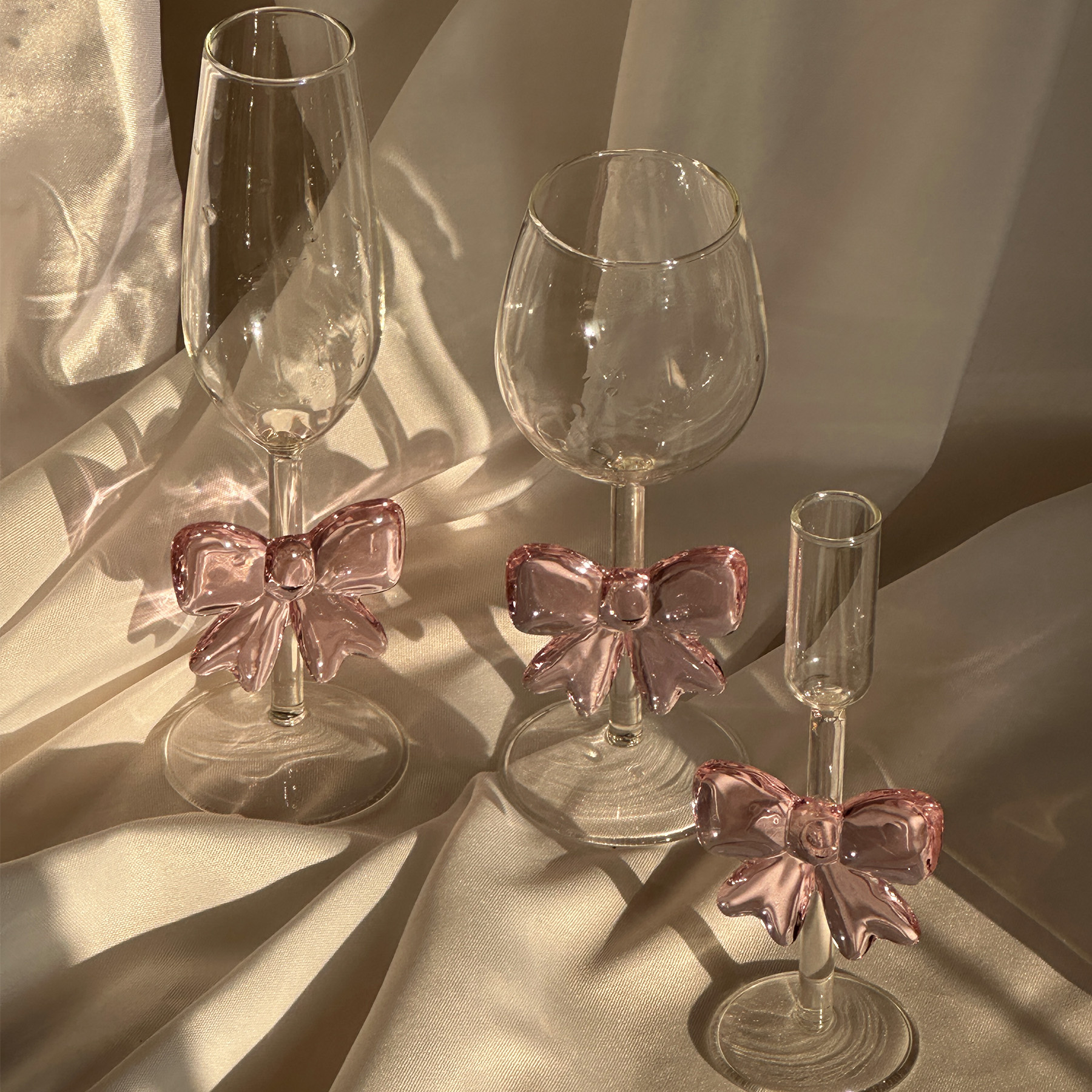 Pink large Bow Glass Decor Glass Cup Goblet Bow Handle Glasses Heat-resistant High Borosilicate Dessert Ice Cream Bowl