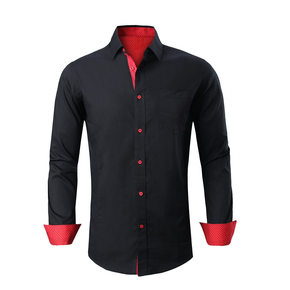 Forår efterår herre polyester skjorte polkaprikkede lange ærmer business skjorter til mænd slim fit afslappet herre tøj: Sort / Xxl