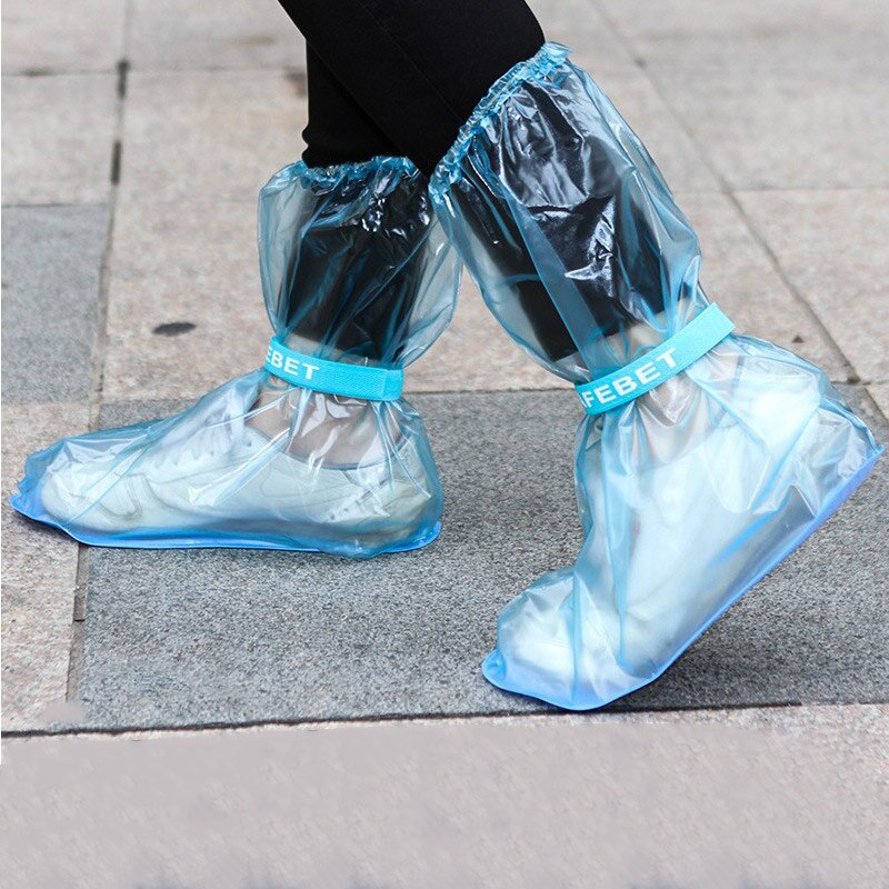 1 par regnskoovertræk tykner vandtætte støvler cyklus regn flade skridsikre overtrækssko: Blå