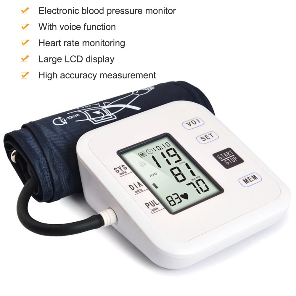 Tonometer overarm stil blodtryksmonitor stort lcd-display digitalt intelligent blodtryksmåler måleværktøj: Type 1 engelsk stemme