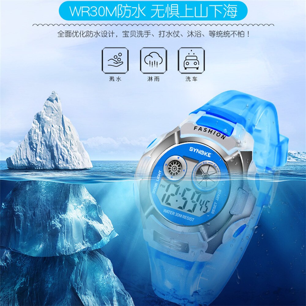 Synoke Transparante Kleur Mode Elektronische Horloge Alarm Zeven Kleuren Noctilucent Multifunctionele Sport Jongens En Meisjes Primaire Sc