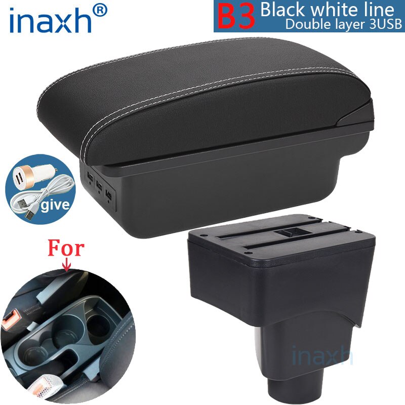 Accoudoir pour FORD EcoSport, pièces de rénovation, boîte de rangement intérieure 3USB, installation Simple, accoudoir de voiture: B3 Black white 3USB