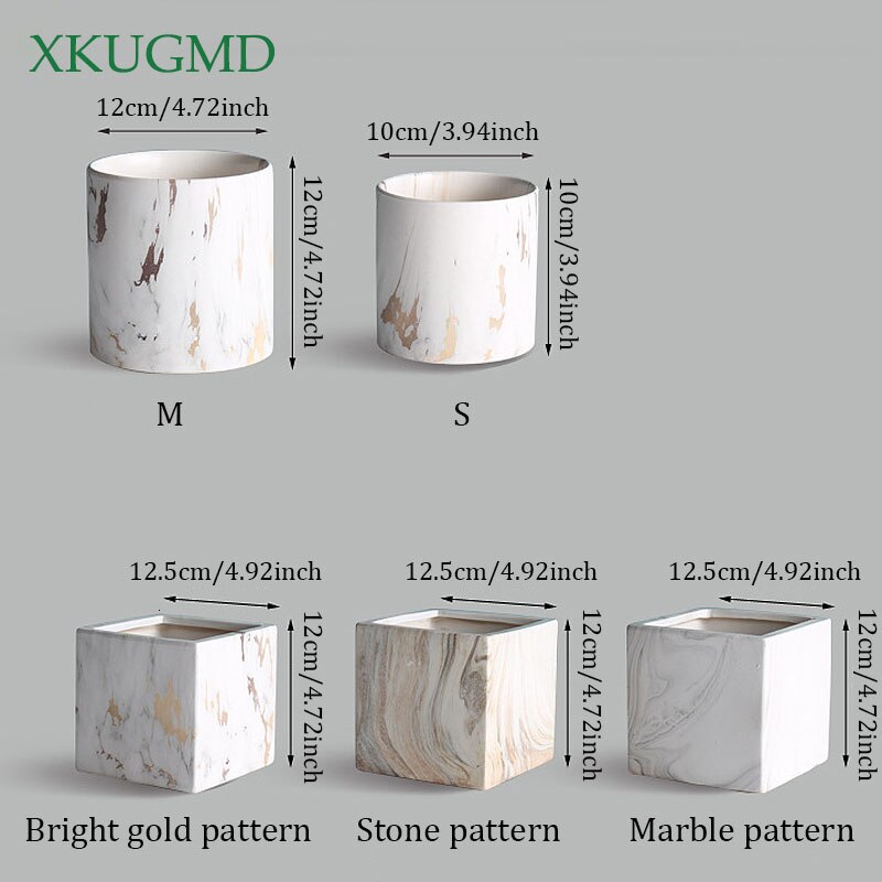 Marmer Patroon Keramische Bloempot Vierkante Cilinder Creatieve Bloempot Desktop Bloemstuk Container Woondecoratie