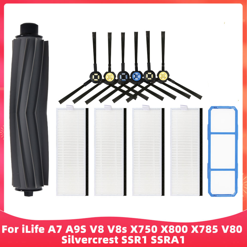 Adatto per ( iLife A7, A9S, V8, V8S, X750, X800, X785, V80, Silvercrest SSR1, SSRA1, DEXP LF-800 ) Rullo, Spazzola Laterale, Filtro