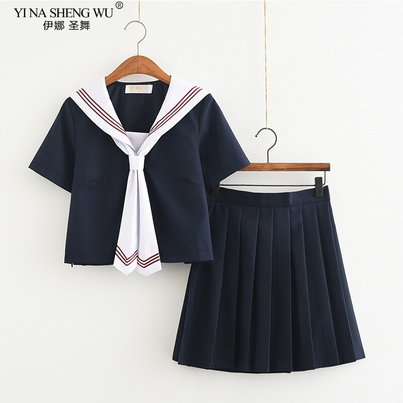 Japanese School Navy Blue JK Uniforms Pleated Skirt Sailor Suits White College Wind Suit Girl Students Uniforms Cosplay Costumes