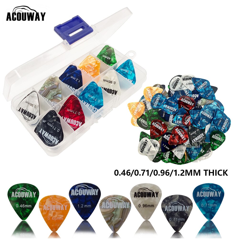 50 piezas de púas de guitarra de celuloide mediador de espesor 0,46/0,71/0,96/1,2 MM púa de bajo eléctrico accesorios de guitarra