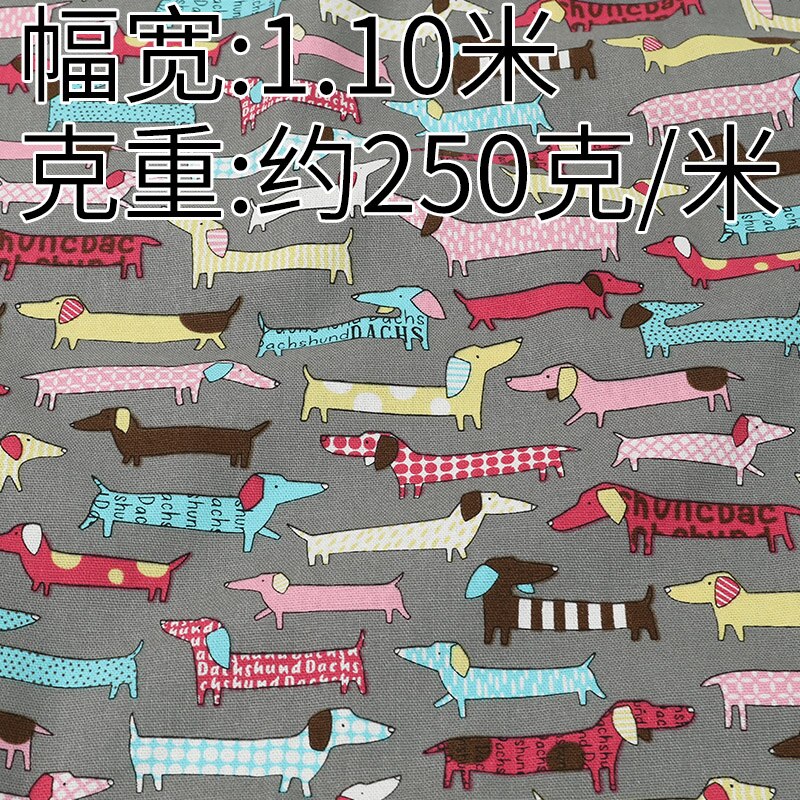 45Cm * 110Cm/Stuk, Cartoon Teckel Hond Katoen Hennep Afdrukken Doek, Kleding Verspreid, gordijn Marionet Stof, Diy Handgemaakte Materiaal: 3