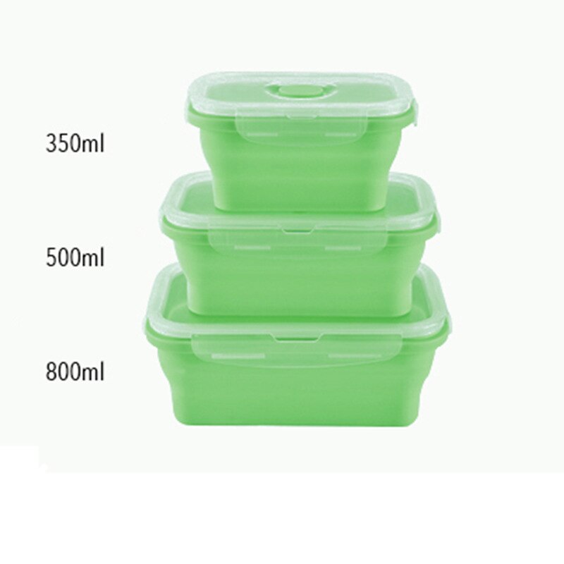 Fiambrera plegable de silicona, caja de Bento para frutas y verduras, utensilios de cocina, contenedor de alimentos, Bol, herramientas de cocina, accesorios de cocina: Green 3Pcs