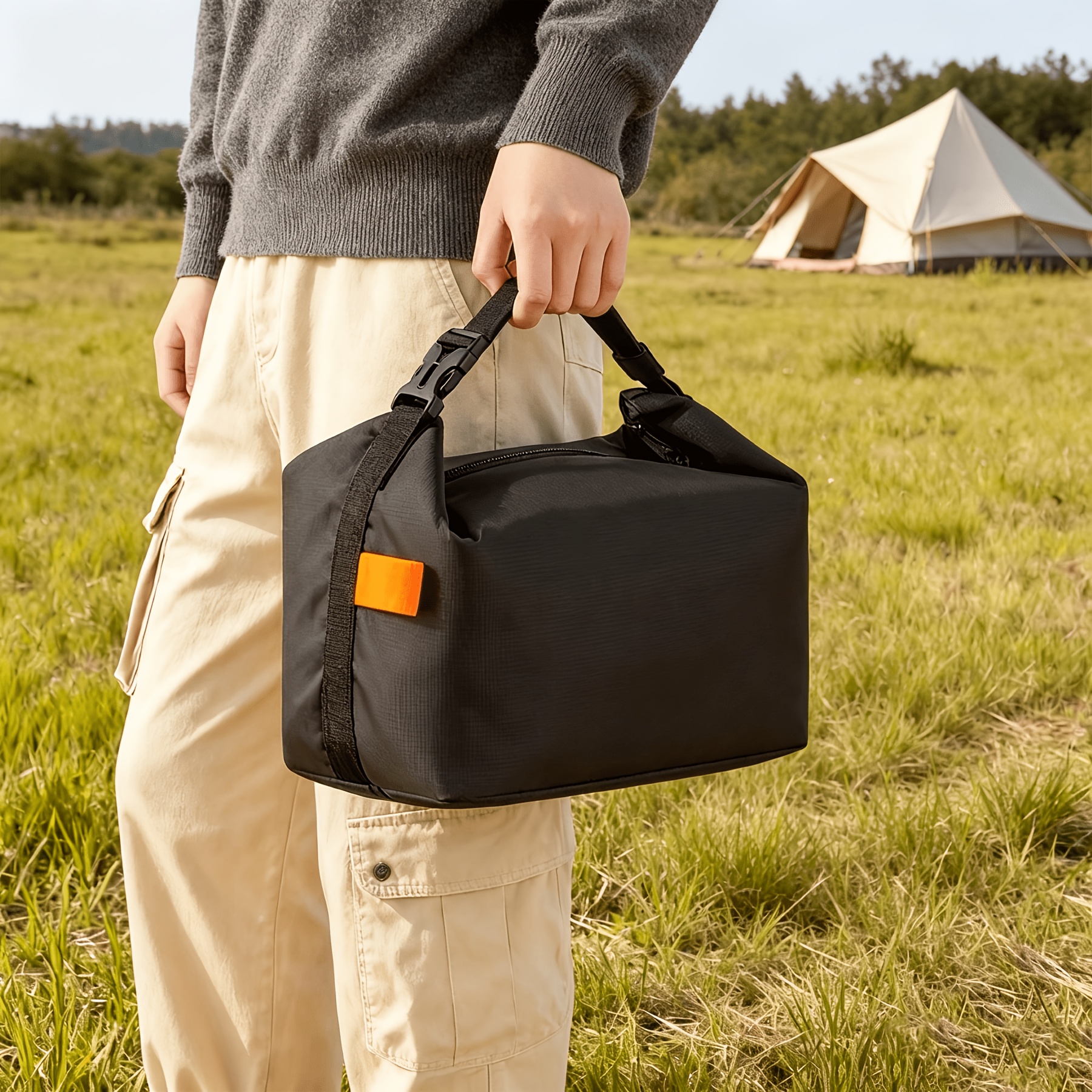 Große Tragbare Isolierte Kühltasche aus Aluminium mit Reißverschluss für Wärmeerhaltung, draussen-Camping, Reisen und Tägliche draussen-Ausstattung