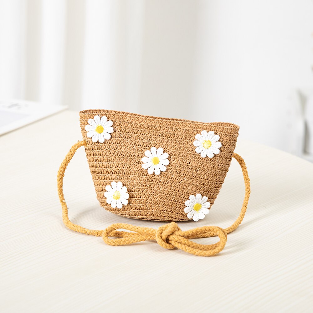 Handgemachte Sommer Kinder Mädchen Schulter Tasche Daisy Blume Stroh Umhängetasche Kinder Schlüssel Geldbörse Nette Prinzessin Mini Handtasche: Style 9