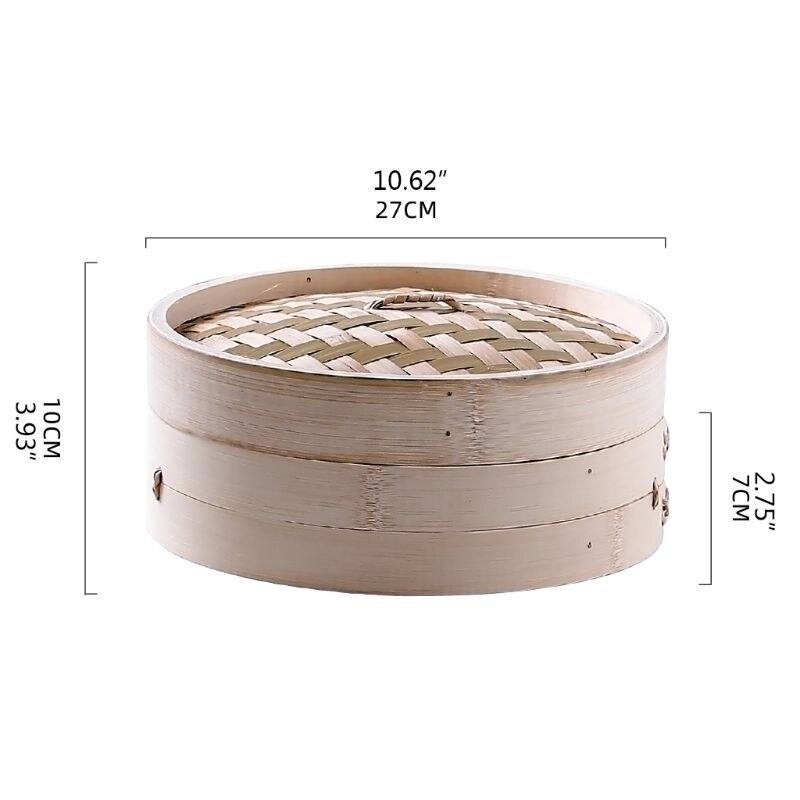 Vaporera de bambú itchen, vaporera asiática para Dumplings Dim Sum: 27CM