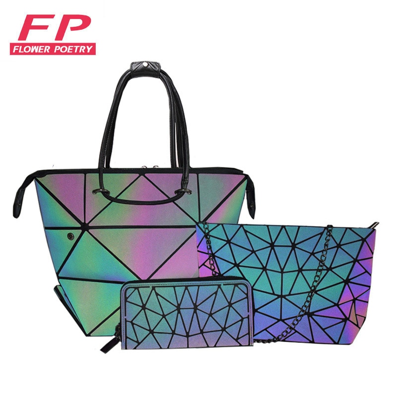 Conjunto luminoso de bolsos cruzados con formas geométricas para mujer, bandolera con cadena para mujer