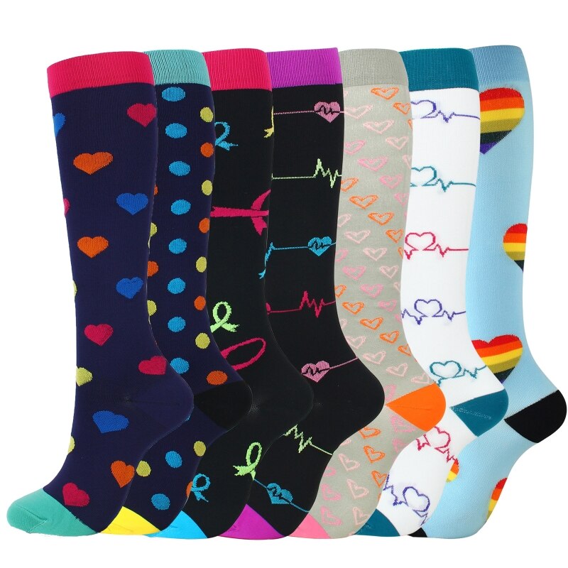 7 paar gemengde compressiekousen, veelkleurige nylon, ademende hardloopkousen