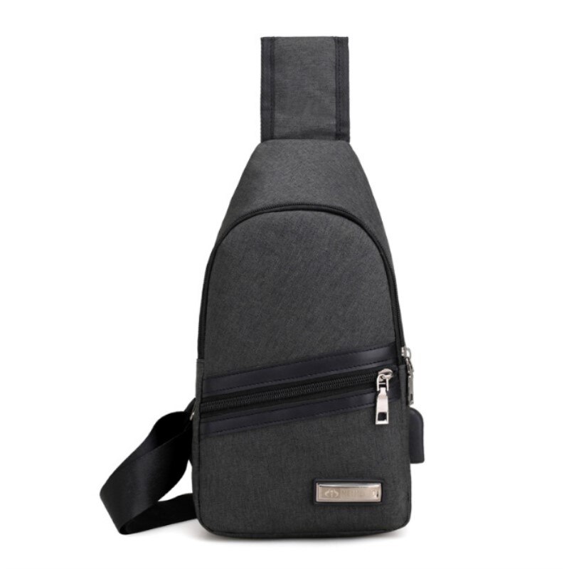 Male External USB Charge Chest Bags Men Chest Pack Antitheft Travel Crossbody Bag For Men Casual Sling Shoulder Bag packpack: Dark Grey