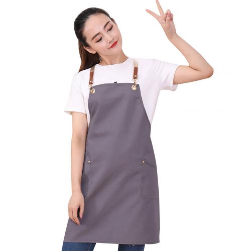 Home Adjustable Work Baking Kitchen Coffee Shop Cooking BBQ Cleaning Cover Pocket Apron: Light Grey
