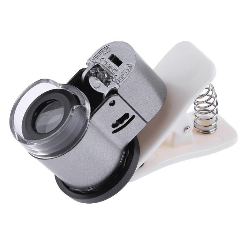 Detachable Clip 60X Microscope LED UV Light Clip-On Camera Micro Lens For Iphone SmartPhone Mobile Phone Travel Lens