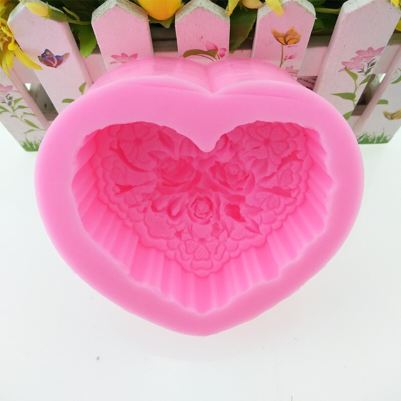 Rosa patrón en forma de corazón hecho a mano de silicona molde de jabón DIY molde para dulces o chocolate Fondnat molde de la torta decoraciones de la torta pastel hornear herramientas