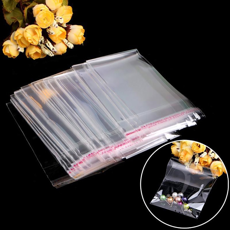 100Pcs Transparante Plastic Zakken Afdichting Transparante Tassen Sieraden Snoep Verpakking Pouches Cookie Verpakking Zelfklevende Zakken