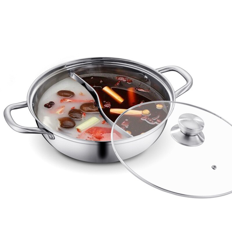 Kiinalainen kattila kannella paksuntaa ruostumatonta terästä 2 in 1 jaettu hotpot keittiön pannu kannella kaasuliesi induktioliesi