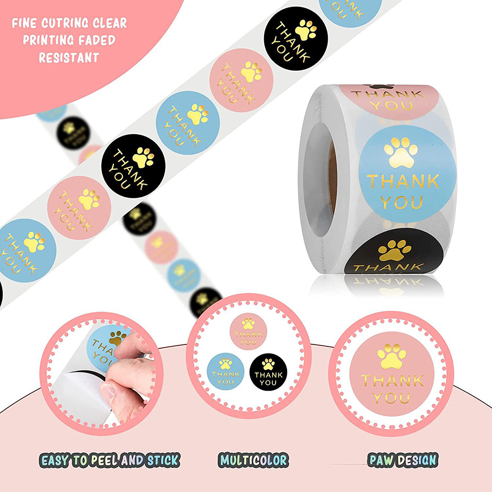 100-500Pcs Round Dog Paw Print Thank You Label Stickers Used for and Mailing Box Seal Labels Decorative Stickers