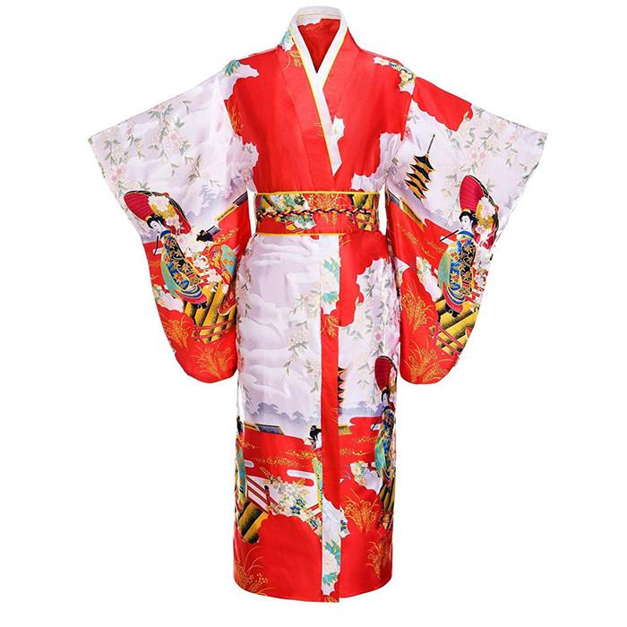 Kimono tradicional japonés de talla grande para mujer, ropa Vintage, novedad clásica, disfraz de Cosplay, ropa de actuación suave de manga larga: Red A