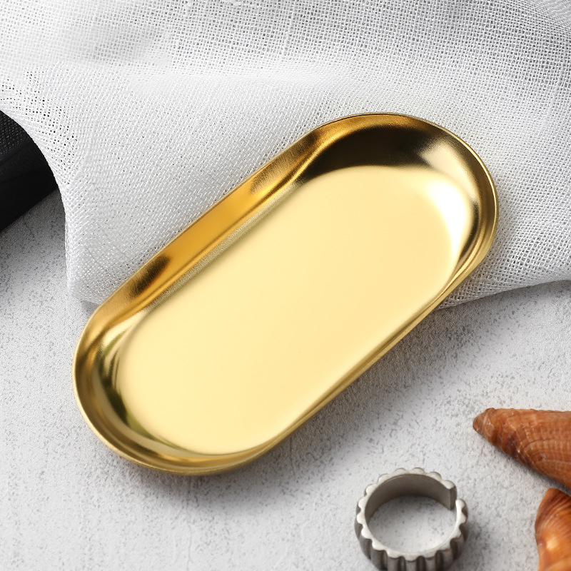 Stainless Steel Manicure Jewelry Storage Tray Metal Cosmetic Storage Oval Cake Fruit Dessert Tray Snack Plate Kitchen Organizer: WHITE