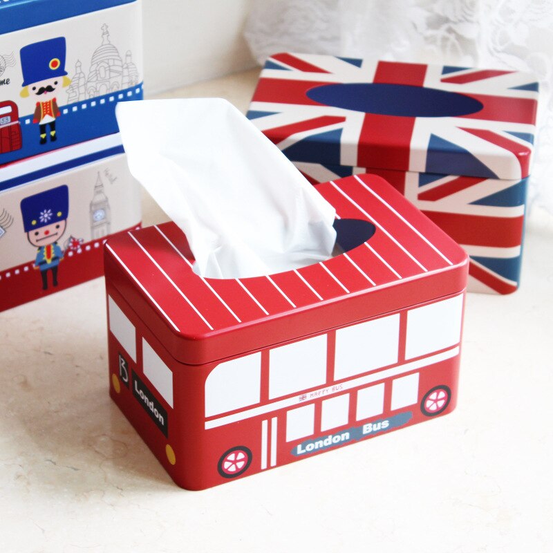 Zakka-caja de pañuelos de hierro de estilo británico para el hogar, caja de lata para pañuelos ENL 009, 1 unidad