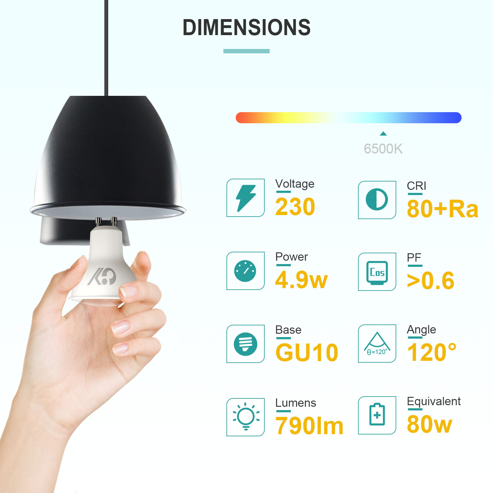 Bombilla LED GY GU10 4,9 W 790 lúmenes, reemplazo halógeno de 80 W, nueva clase de eficiencia energética B, bombillas LED GU10 no regulables