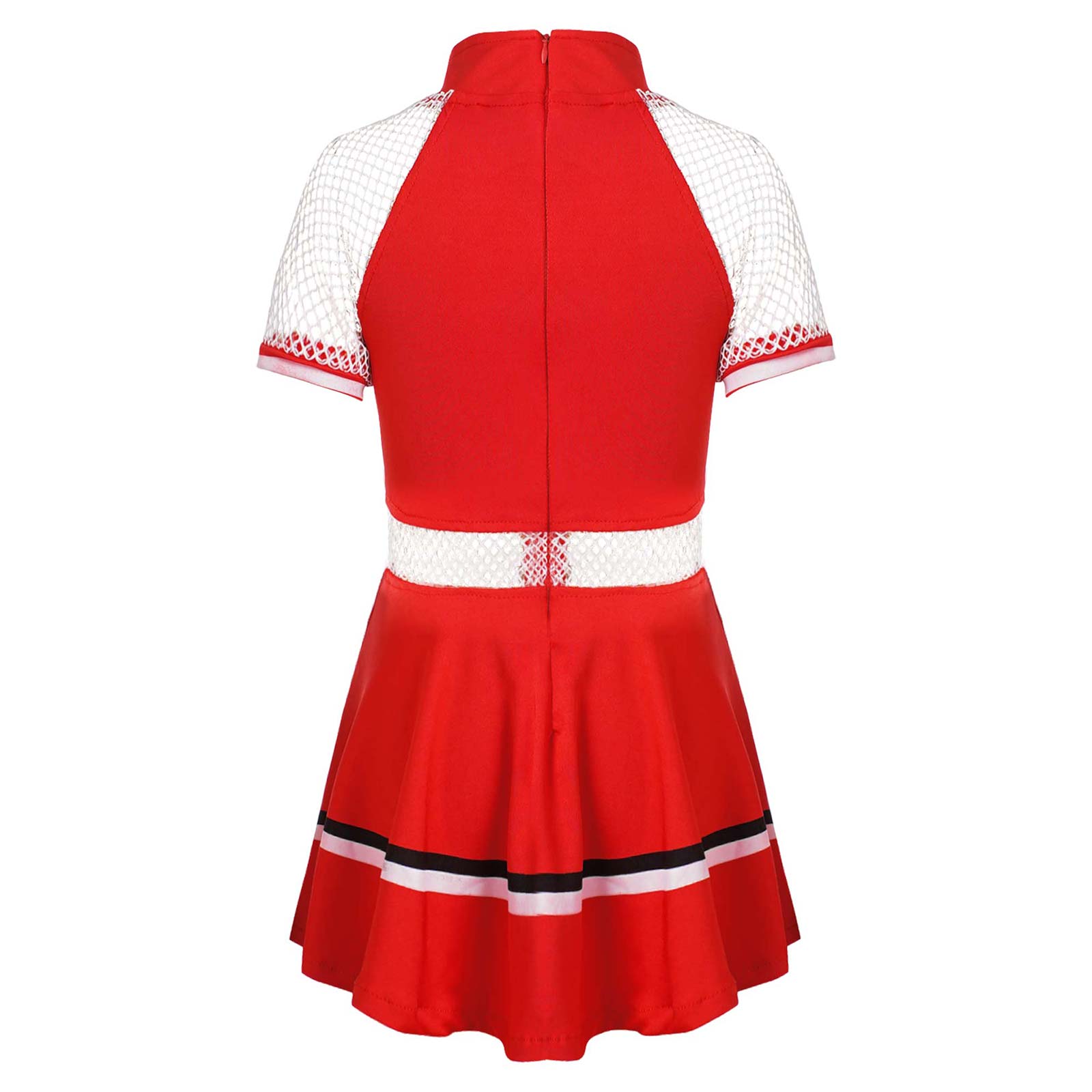 Kids Girls CheerleadingsPerformance Clothes Fishnet Short Sleeve Round Neckline Letter Number Print Dance Dress with Socks