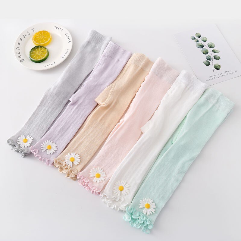 Barn bebis flickor leggings tunna anti-myggblomma solida ruched byxor toddler nio pnats barn casual strumpbyxor strumpa 6m-4y
