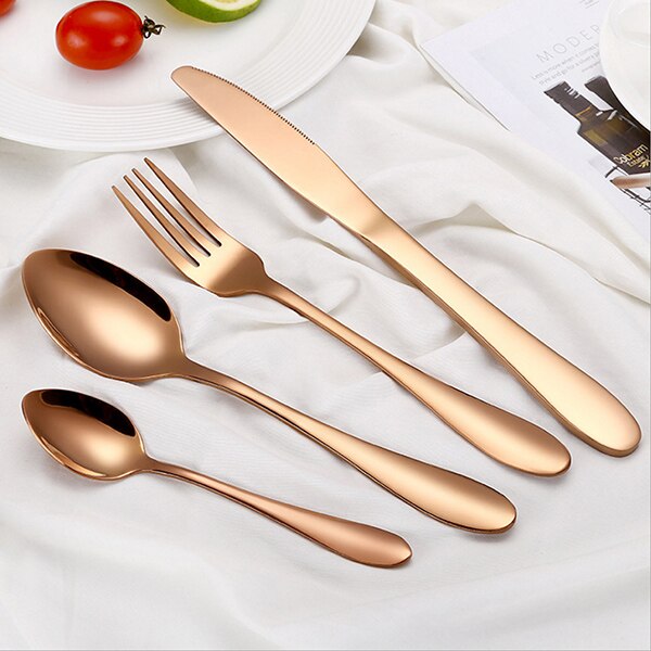 4 stks Regenboog Paars Servies Roestvrij stalen Mes Vork Lepel Bestek Keuken Voedsel Servies Bestek Set: Rose Gold