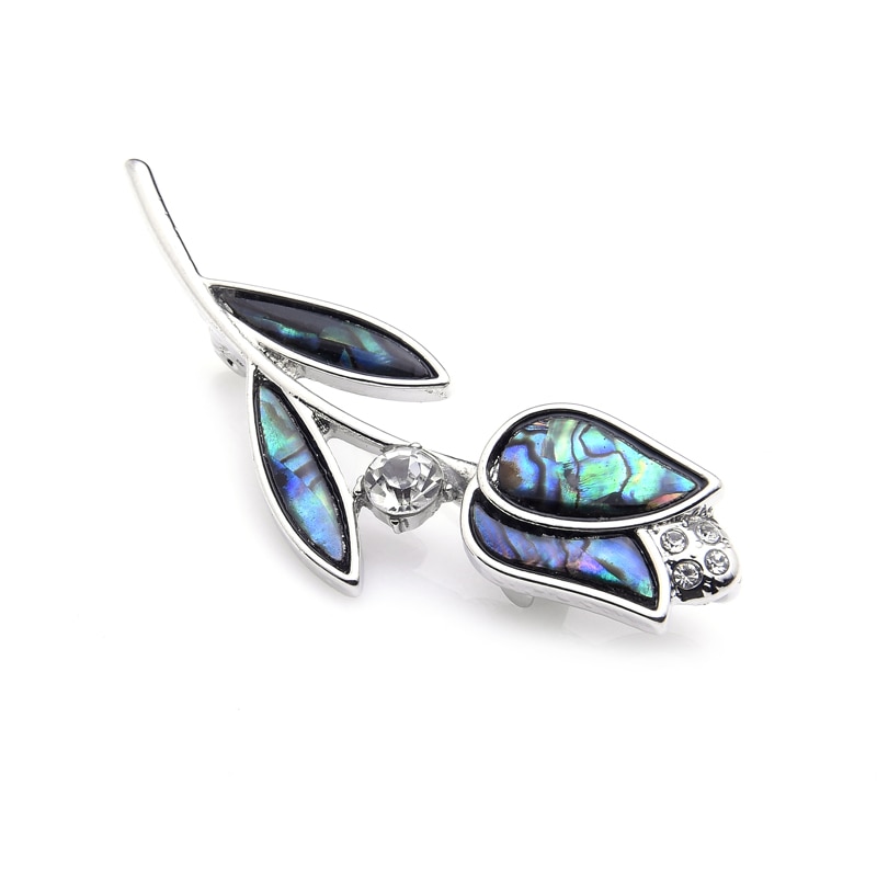 Wuli&Baby Natural Abalone Shell Tulip Brooches For Women Alloy Metal Flower Brooch Pins Jewelry Accessories