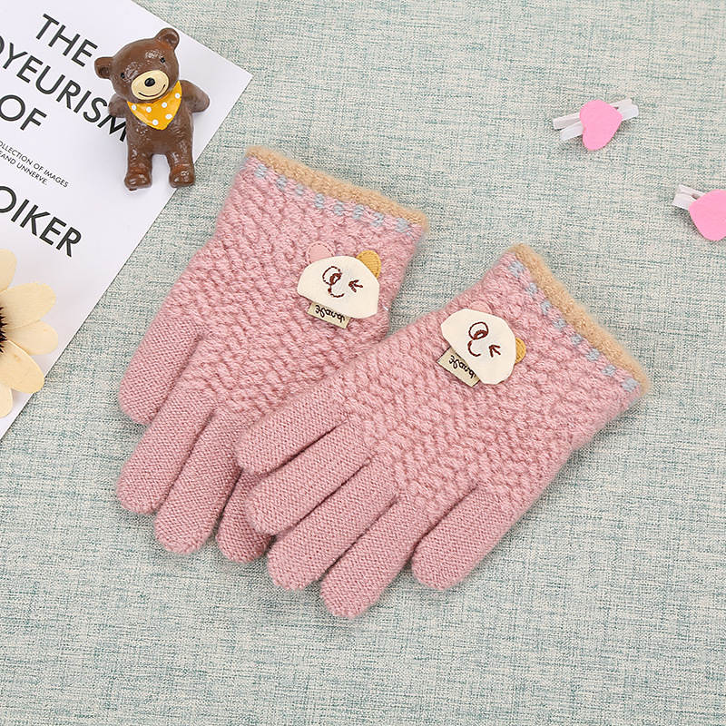 Warmom Winter Warme Handschoenen Voor Mannen En Vrouwen Schattige Beer Gebreide Wollen Handschoenen Studenten Outdoor Plus Fluwelen Voor 4-8 Jaar Oud: Roze