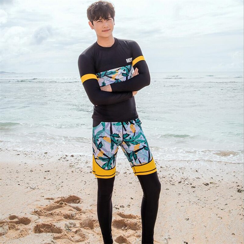 MEIYIER korean rashguard man plus size 3XL surfer clothing mens rash guard swim shirts top+pant+short surf suit
