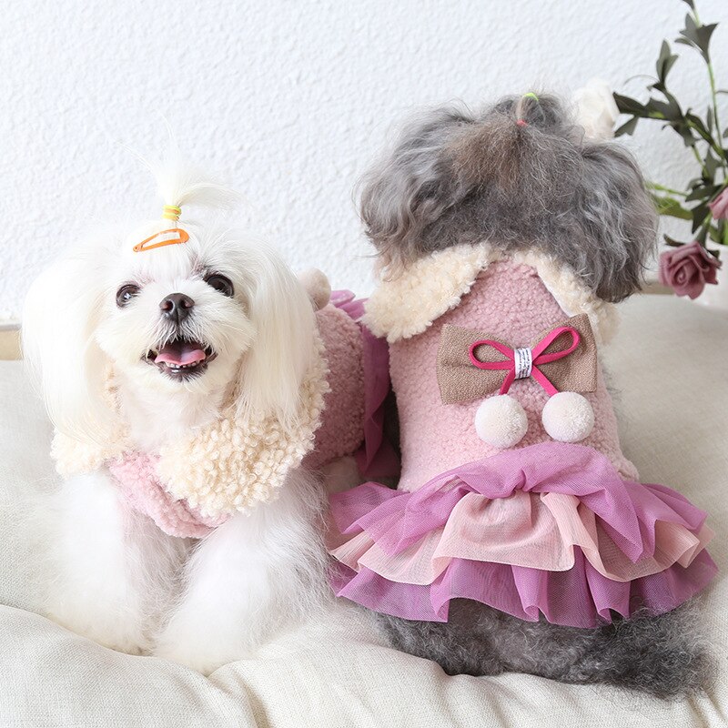 Falda de perro de lujo vellón de lujo, abrigo cálido de invierno para cachorro, ropa cómoda para el hogar, disfraz de de Festival para mascota pequeña para perro