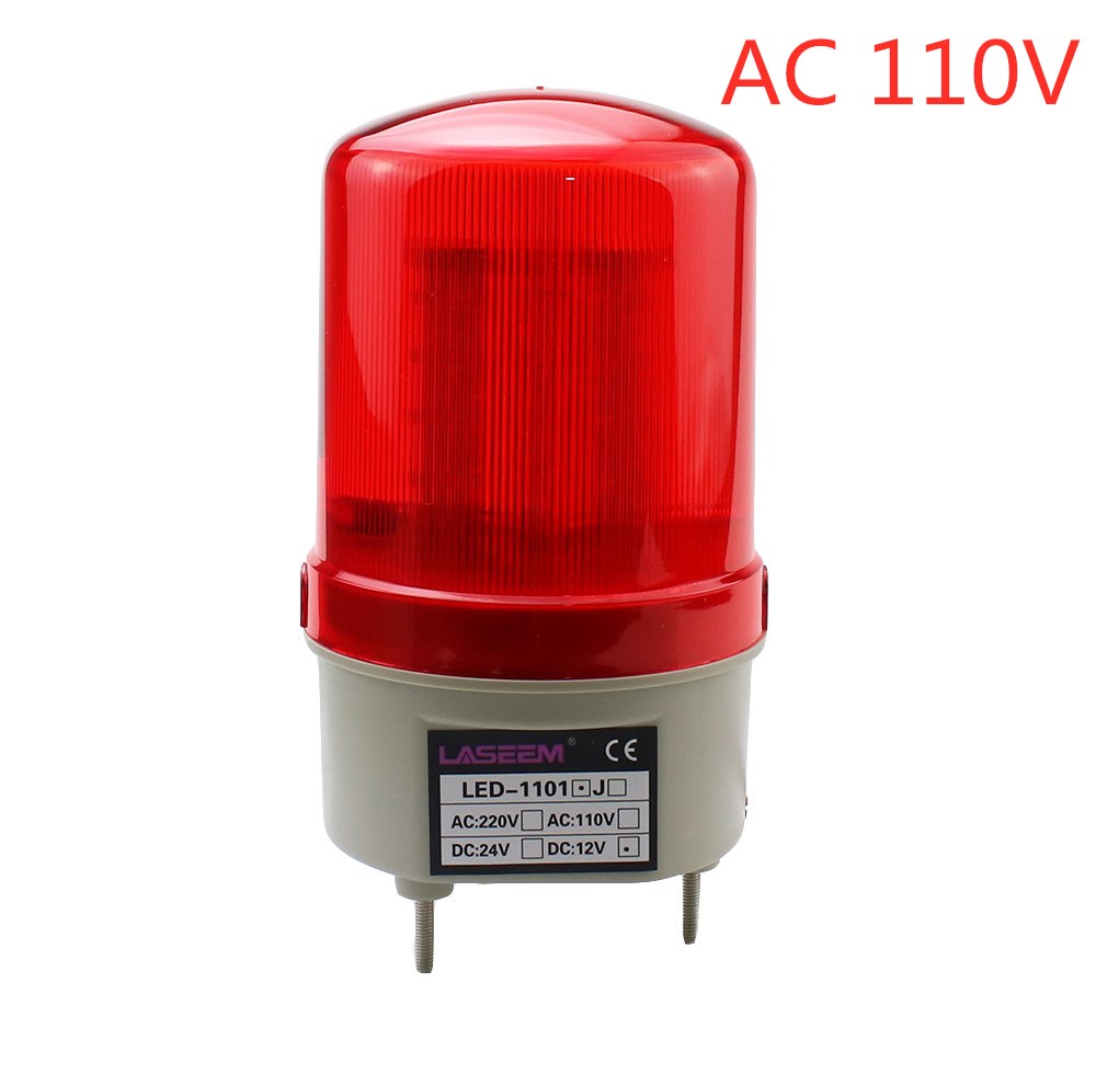 LED-1101J Rotary warning light sound light alarm led explosion warning light alarm flashing light 12V 24V 110V 220V: Red  110V