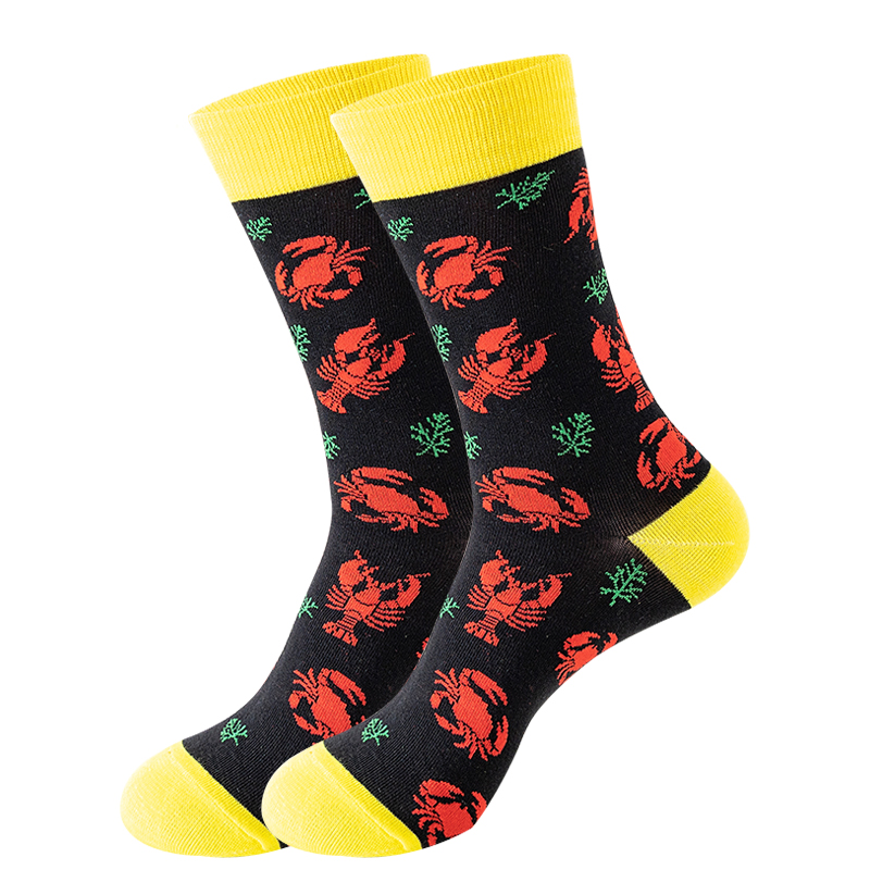 Nuevos calcetines de para hombre Harajuku japonés calcetines de dibujos animados felices caballito de mar cangrejo camarones calcetines de Coral tendencia medias masculinas calcetines divertidos: Beige