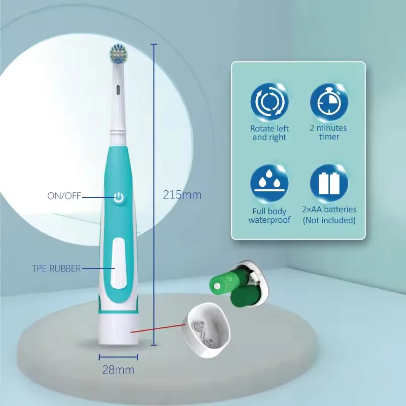 Cepillo de dientes eléctrico sónico redondeado, cepillo de dientes vibratorio 3D, rotación, cuidado de las encías, cabezales de cerdas suaves, batería, blanqueamiento dental