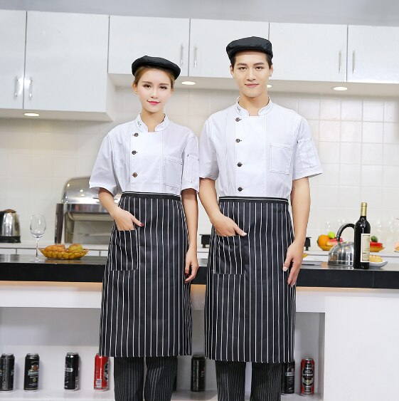 Unisex kokk klær menn single breasted kjøkken kokk uniform kortermet restaurant bakeri servitør topper skjorte