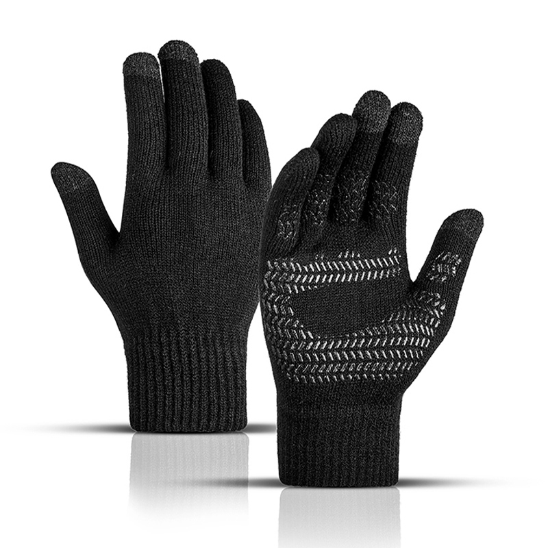 Guantes de punto antideslizantes para hombre, manoplas masculinas de goma antideslizantes de dedo completo para conducción, negocios y ciclismo, con pantalla táctil, para invierno y otoño: Black