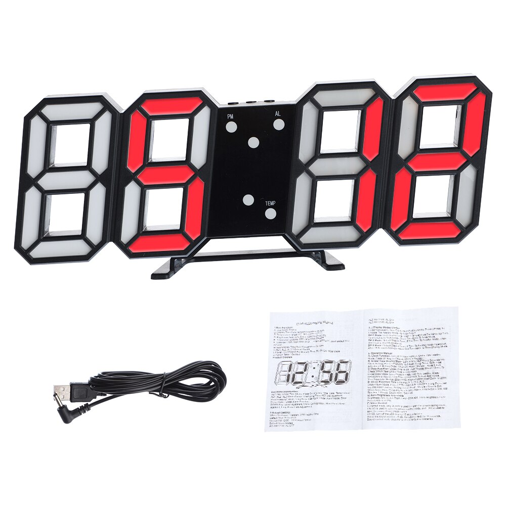 8 formet 3d digital bordur vægur led natlys dato klokkeslæt display alarm usb boligindretning stue: B8